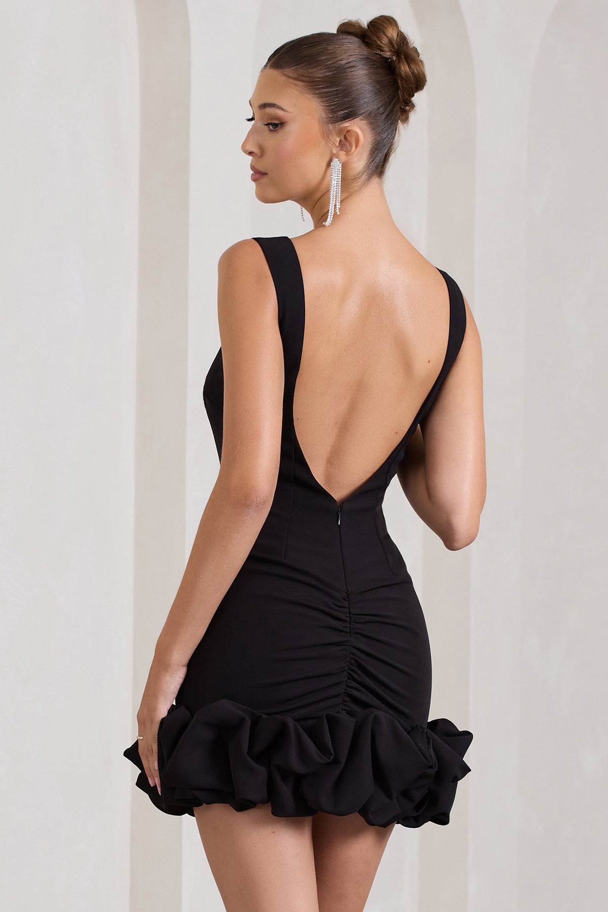 Lucy Black Strappy Mini Dress With Ruffle Trim Club L London - CA Lucy Black Strappy Mini Dress With Ruffle Trim Club L London - CA