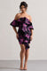 Aspen | Mini robe noire fleurit à encolure bardot et fronces