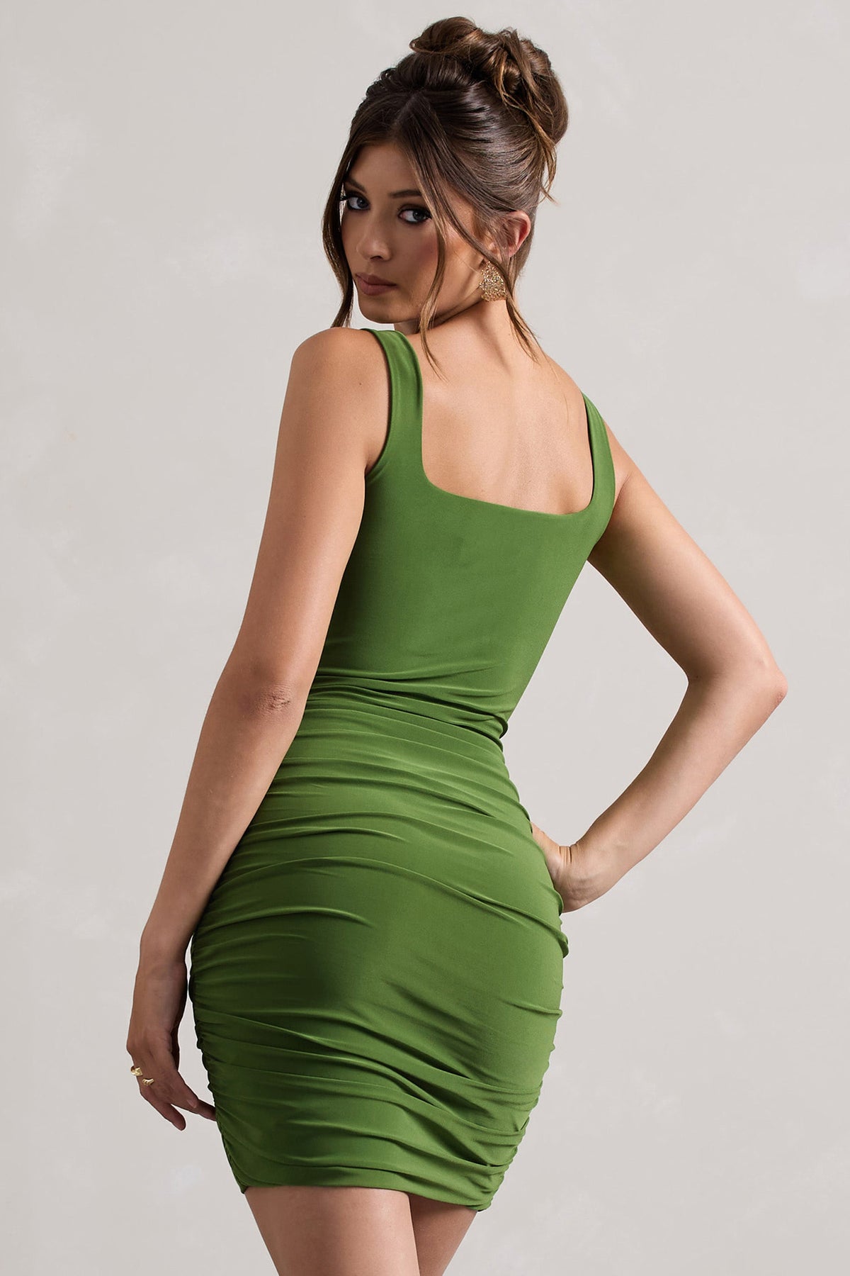 Porto | Green Square-Neck Strappy Bodycon Mini Dress