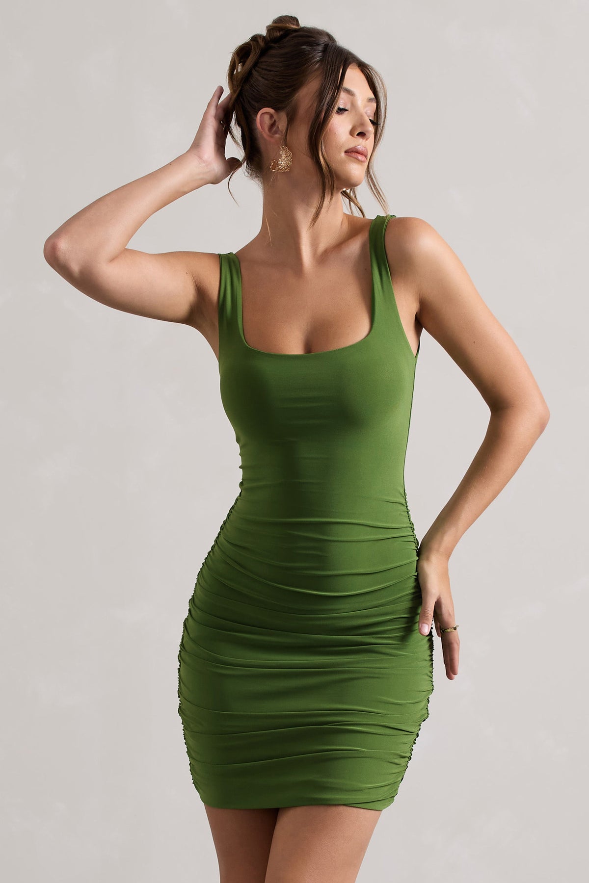 Porto | Green Square-Neck Strappy Bodycon Mini Dress