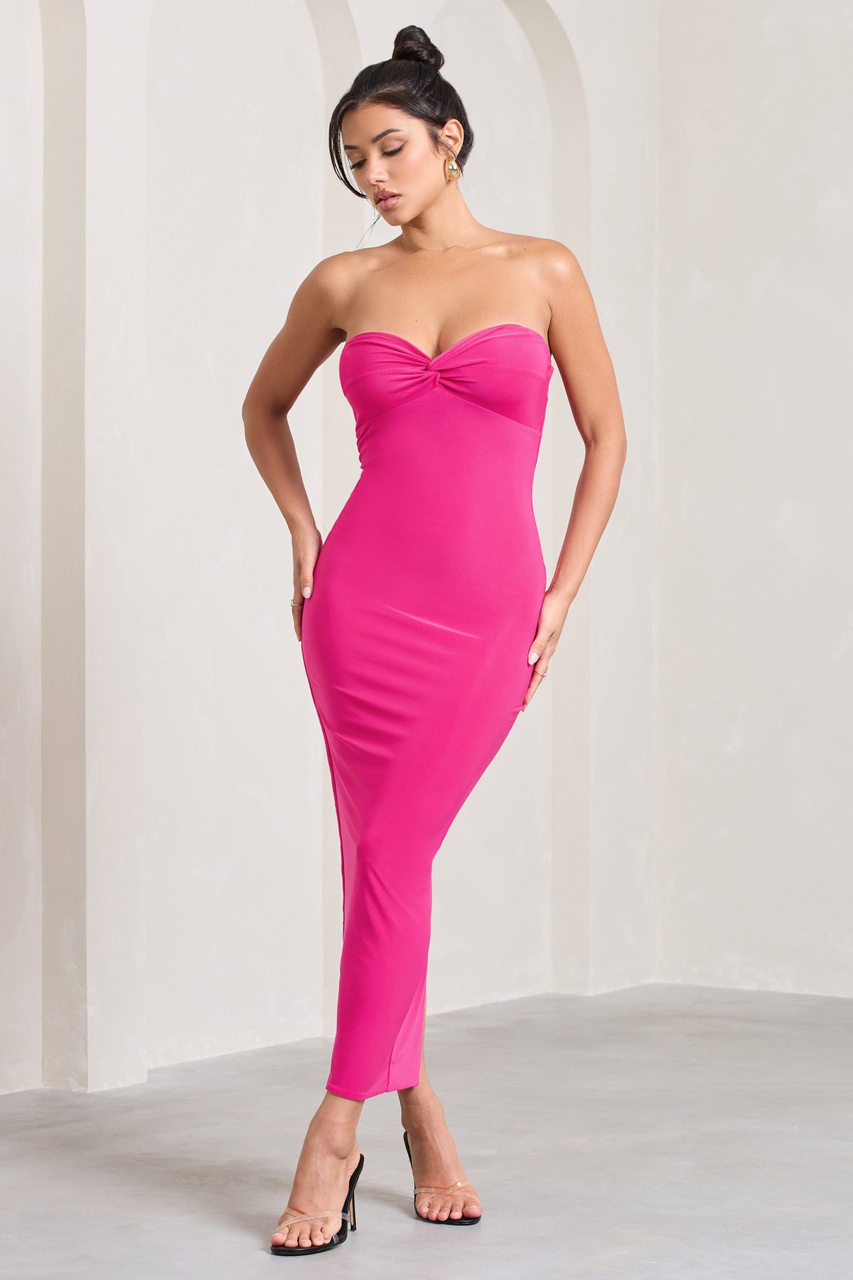 Evita | Hot Pink Sweetheart Twist Detail Maxi Dress