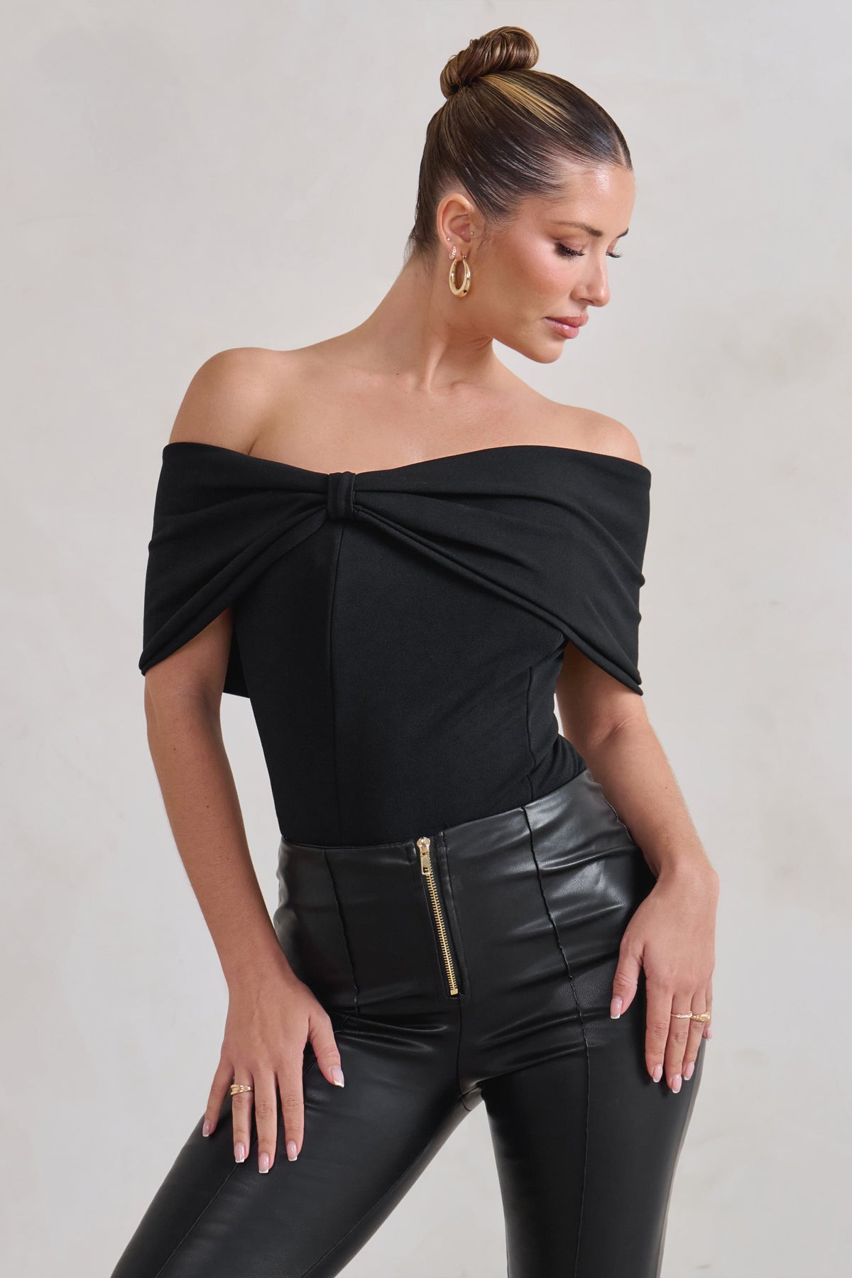 Lillian | Black Bardot Bow Detail Bodysuit