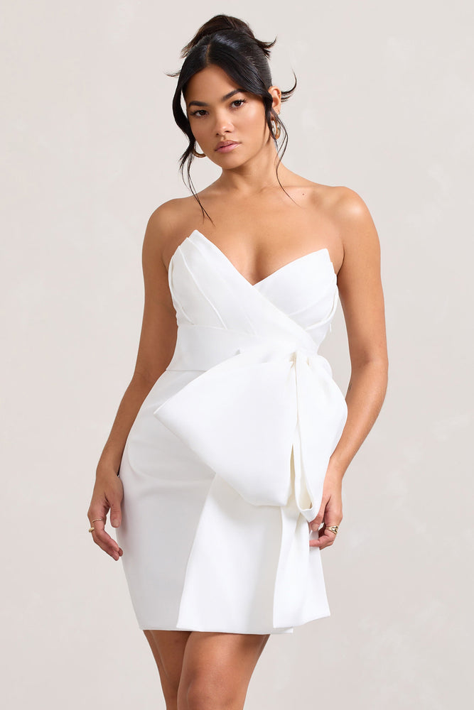 Winner White Bandeau Mini Dress With Oversized Bow – Club L
