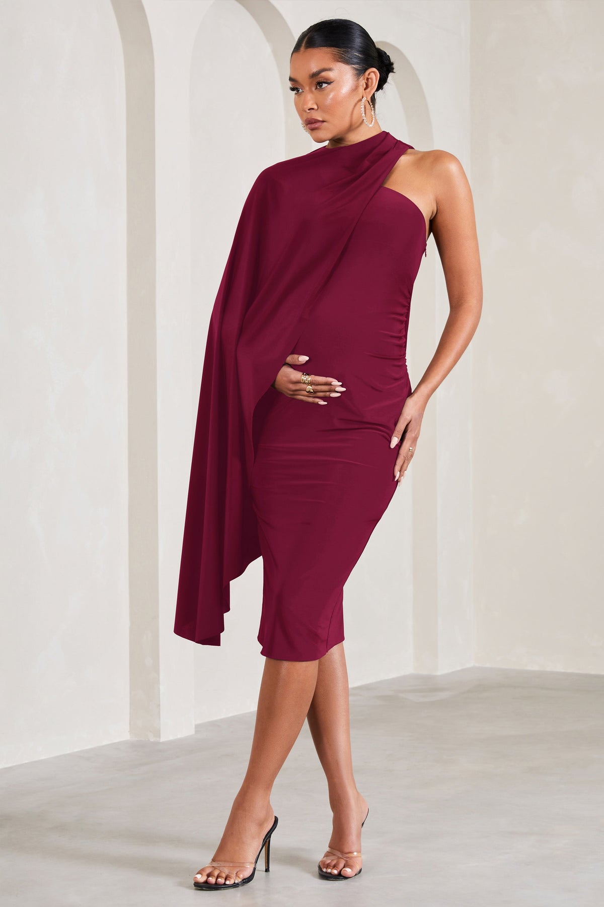 New Chapter | Berry Asymmetric Maternity Midi Dress With Cape