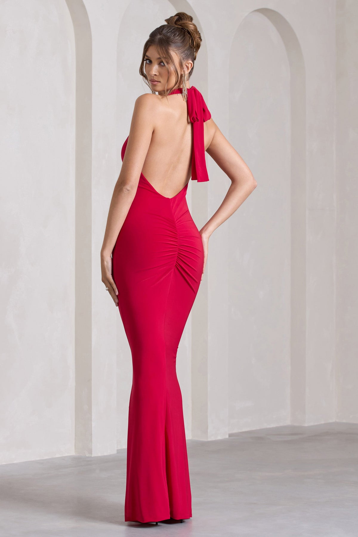 Red bodyc s dress with split fashion