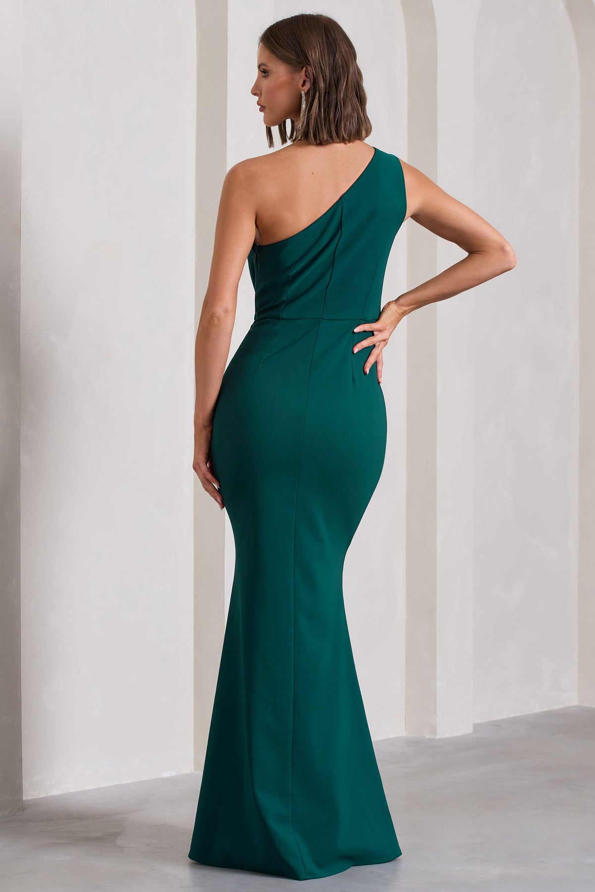 Michelle | Bottle Green One-Shoulder Gathered Maxi Dress