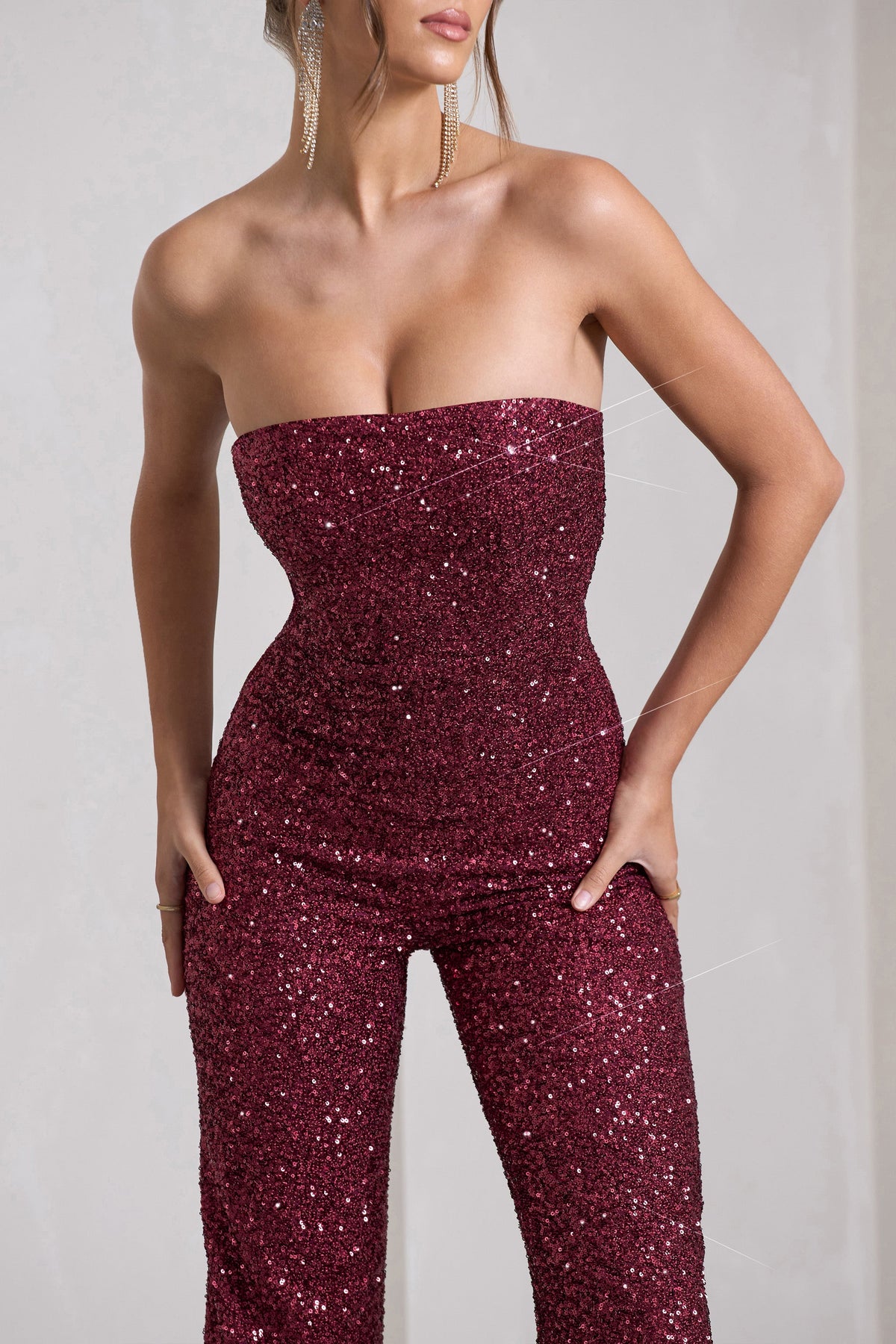 Ray | Berry Sequin Bandeau Wide-Leg Jumpsuit