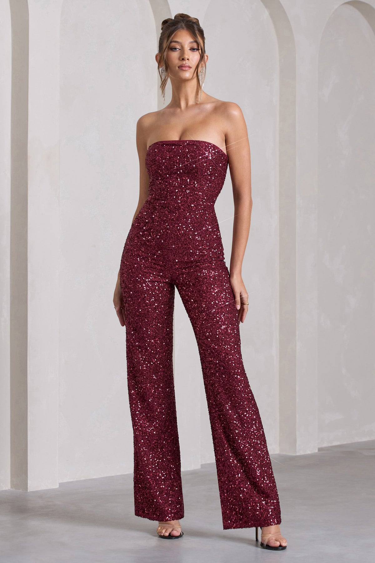 Ray | Berry Sequin Bandeau Wide-Leg Jumpsuit