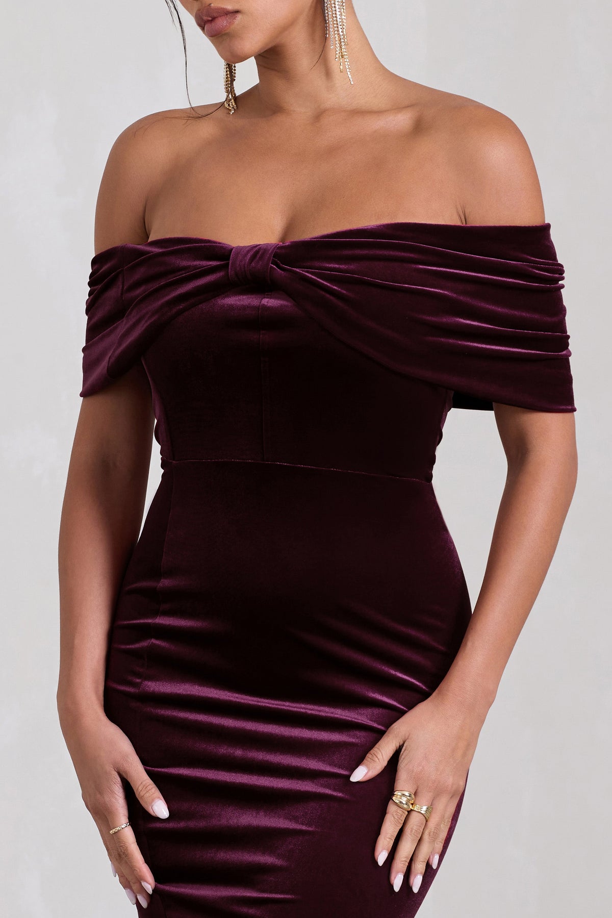 Snowflake | Port Velvet Bardot Bow Detail Midi Dress