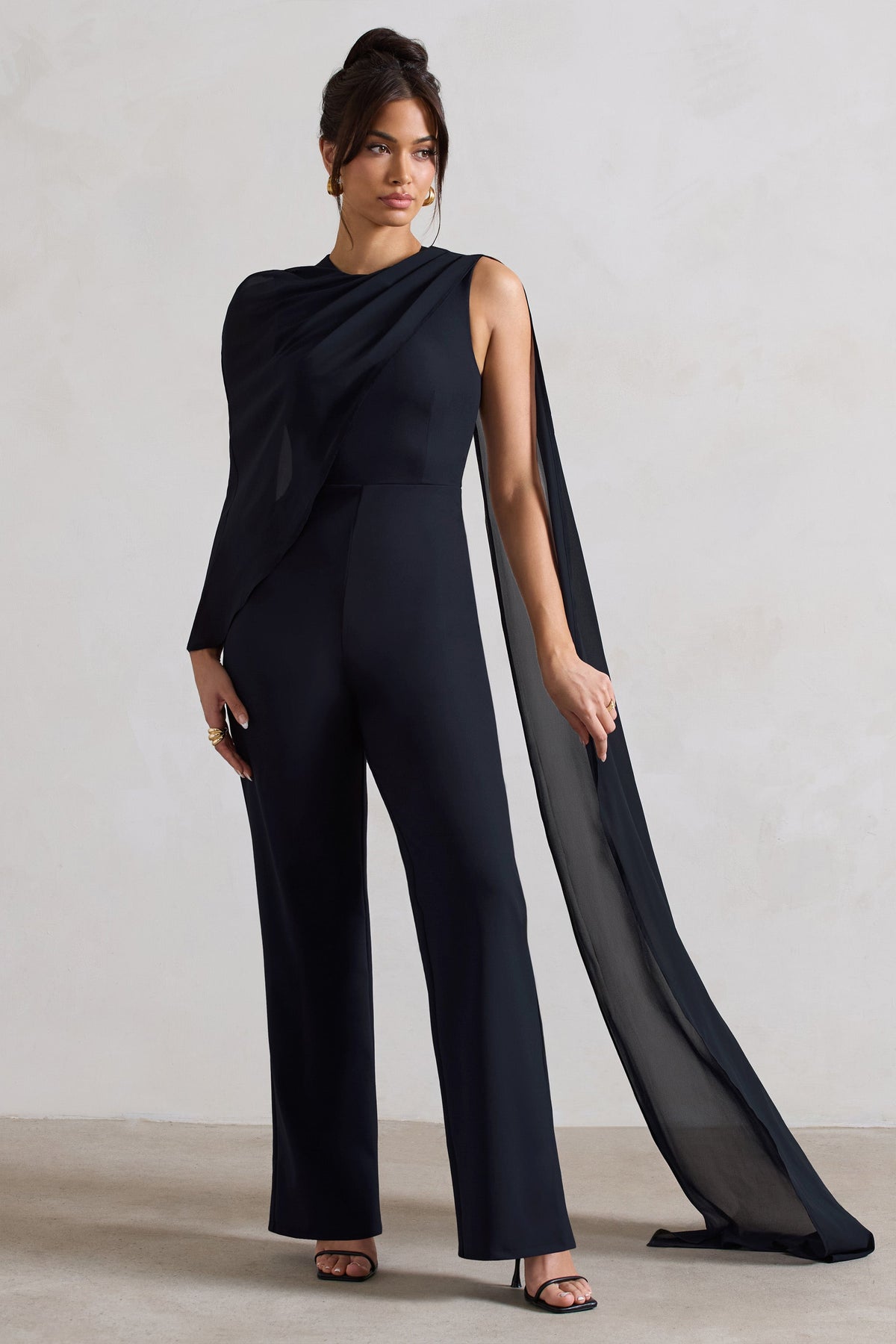 Malina | Navy Straight-Leg Jumpsuit With Chiffon Cape