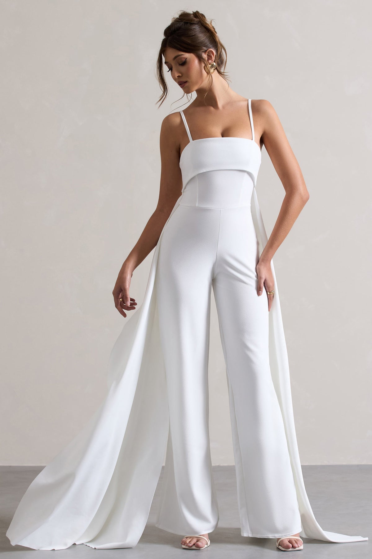 Amaya | White Bandeau Wide-Leg Jumpsuit With Cape