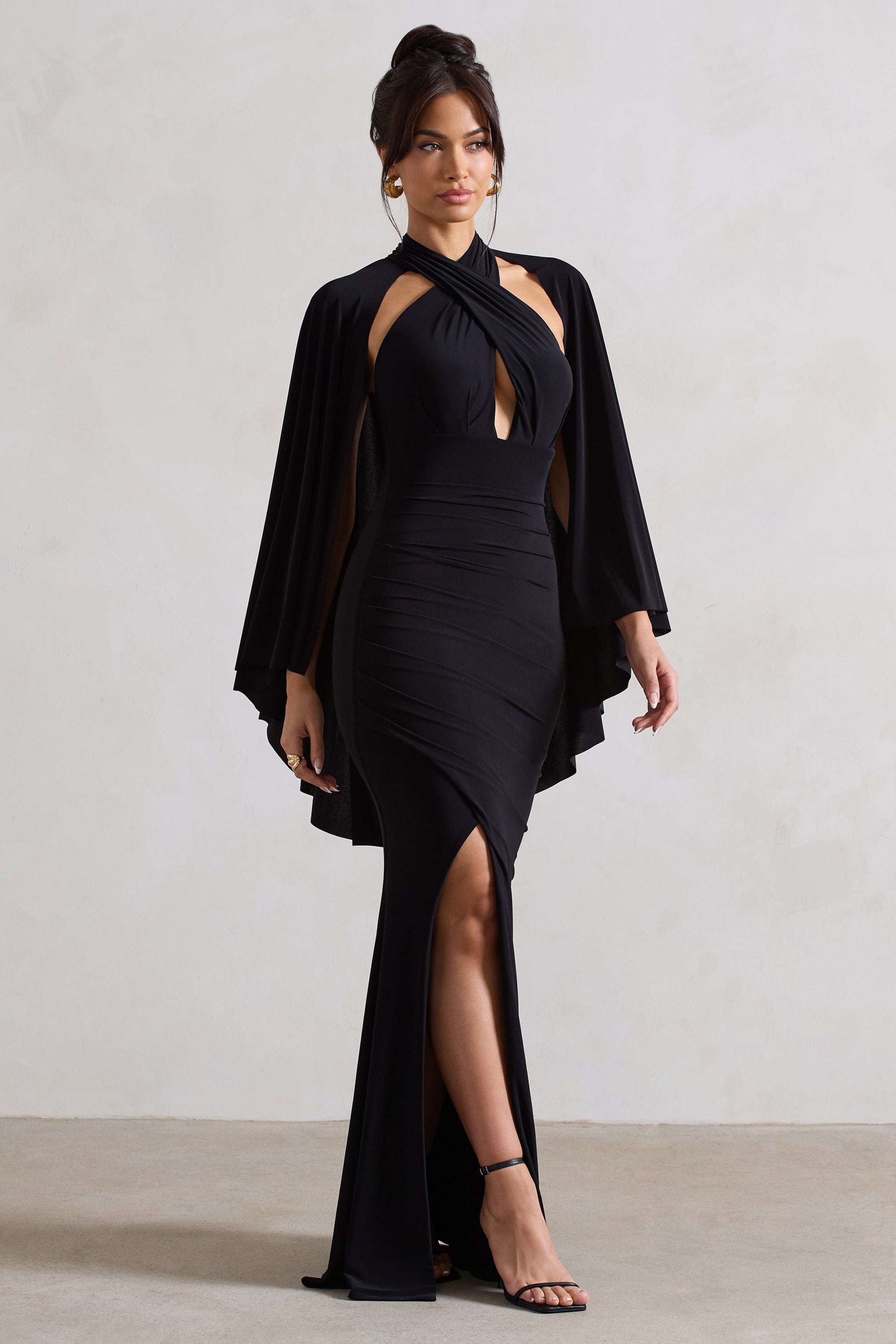 audrina black dress Black Ruffled Dress with Long Flared Sleeves, Drawstring Waist & Flowing Silhouette Audrina Dress by EASY CLOTHES Size M-L