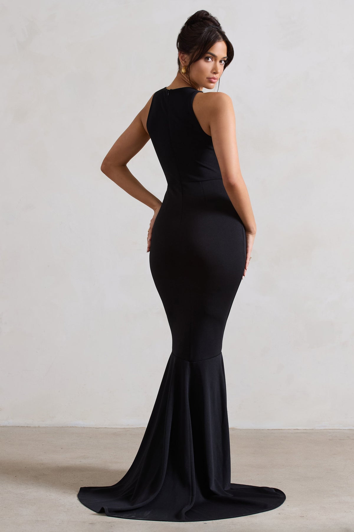 Bodhi | Black Racer-Neck Fishtail Maxi Dress