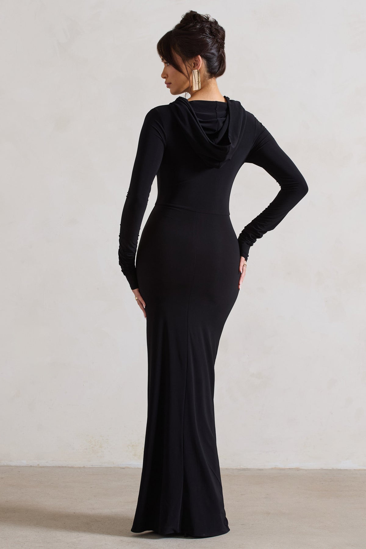 Heavy Heart Black Cowl Neck Long Sleeve Maxi Dress US 2 Black