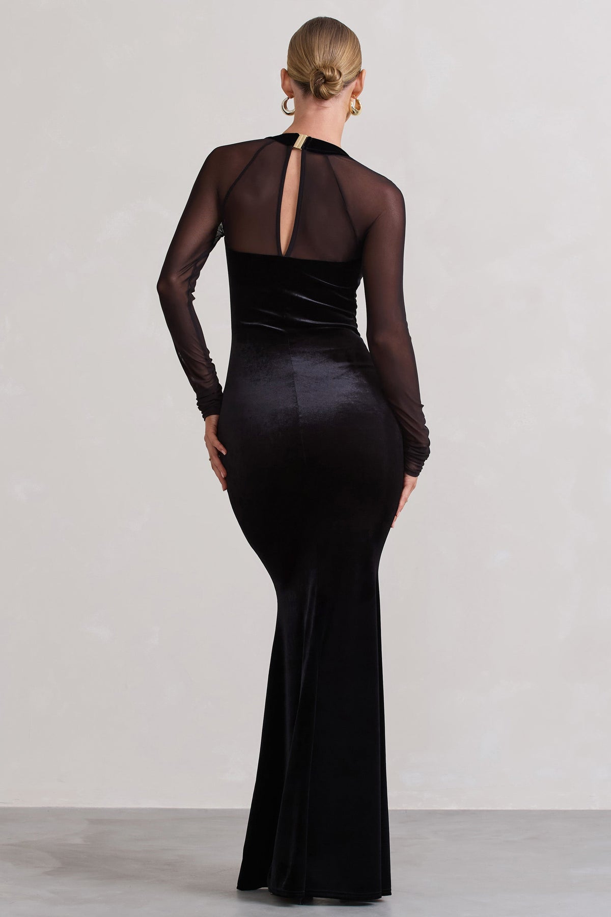 Apres Black Velvet Bodycon Split Maxi Dress With Sheer Sleeves – Club L  London - CA