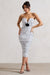 Taken | White Polka Dot Ruched Mesh Midi Dress With Corsage