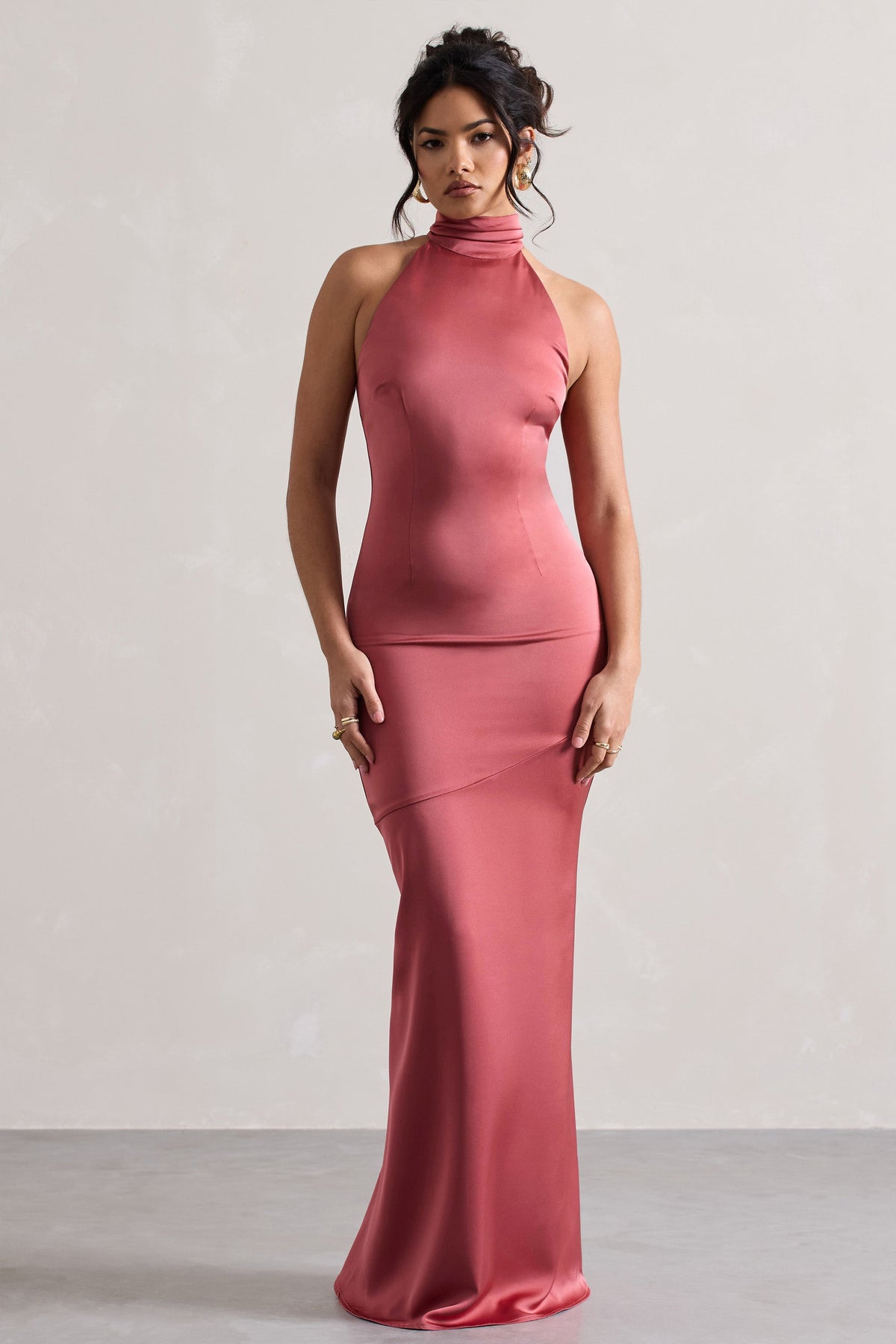 Adoria Vintage Berry Satin High Neck Maxi Dress US 12 VINTAGE BERRY