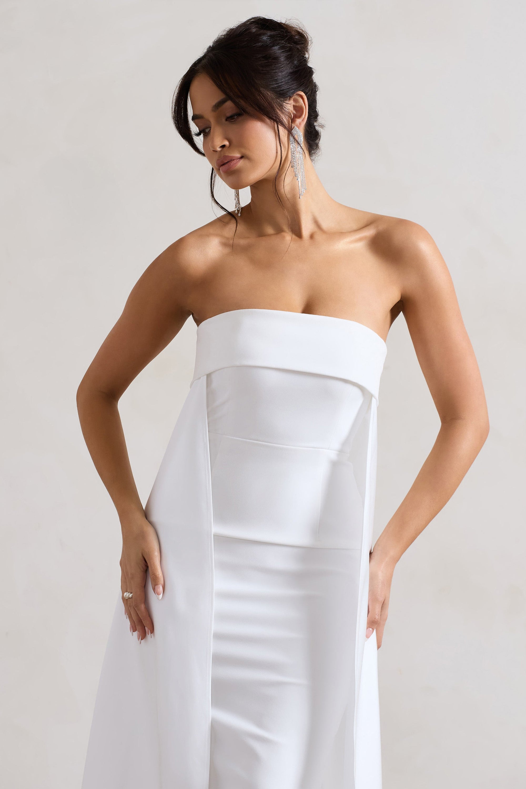 cream bandeau midi dress Emory Park crochet insert knit bandeau midi dress in cream
