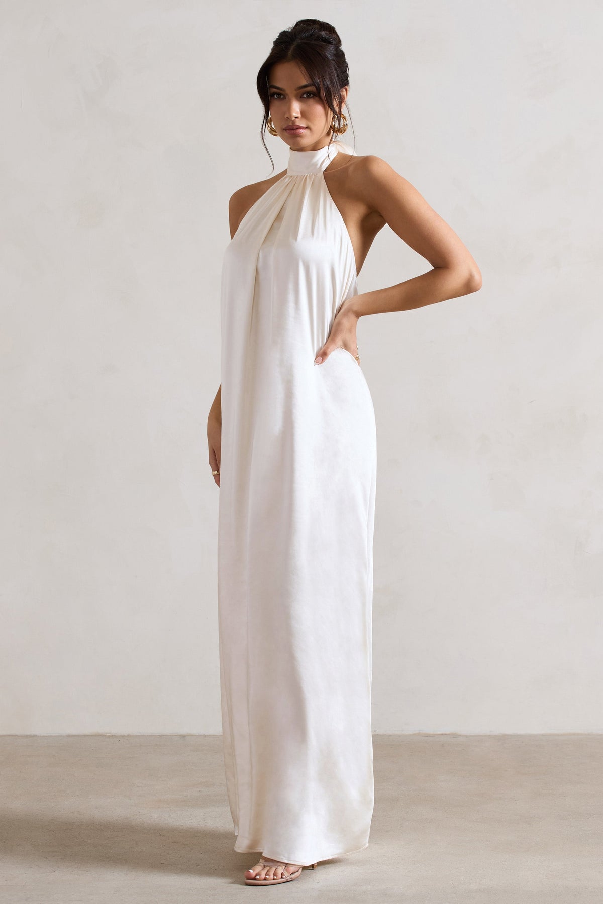 Gloriana | Cream Satin High-Neck Maxi Dress