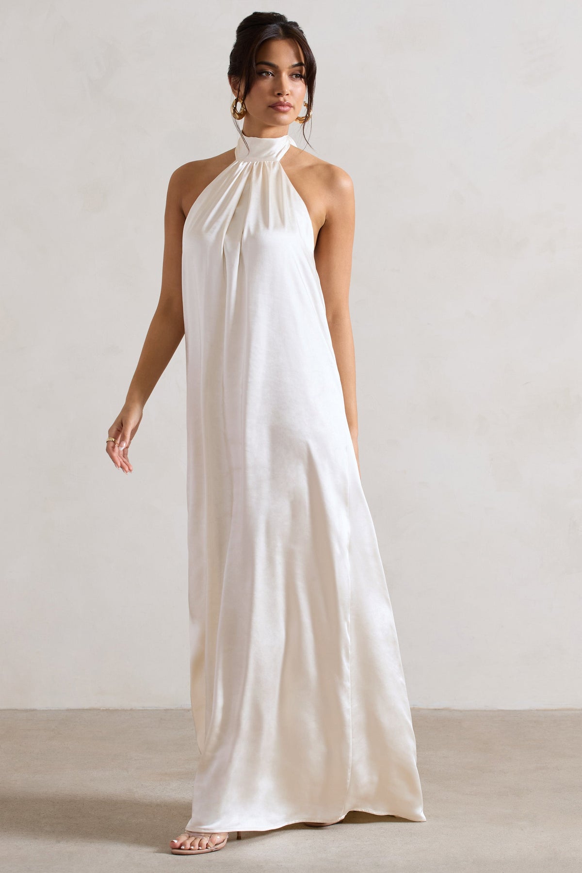 Gloriana | Cream Satin High-Neck Maxi Dress