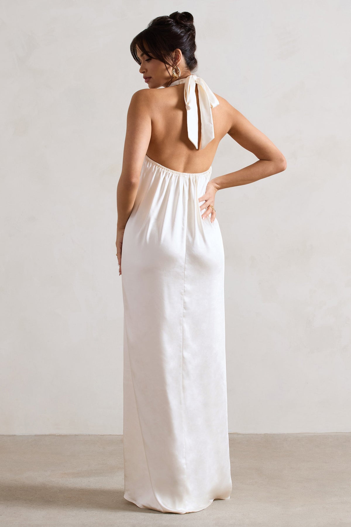 Gloriana | Cream Satin High-Neck Maxi Dress