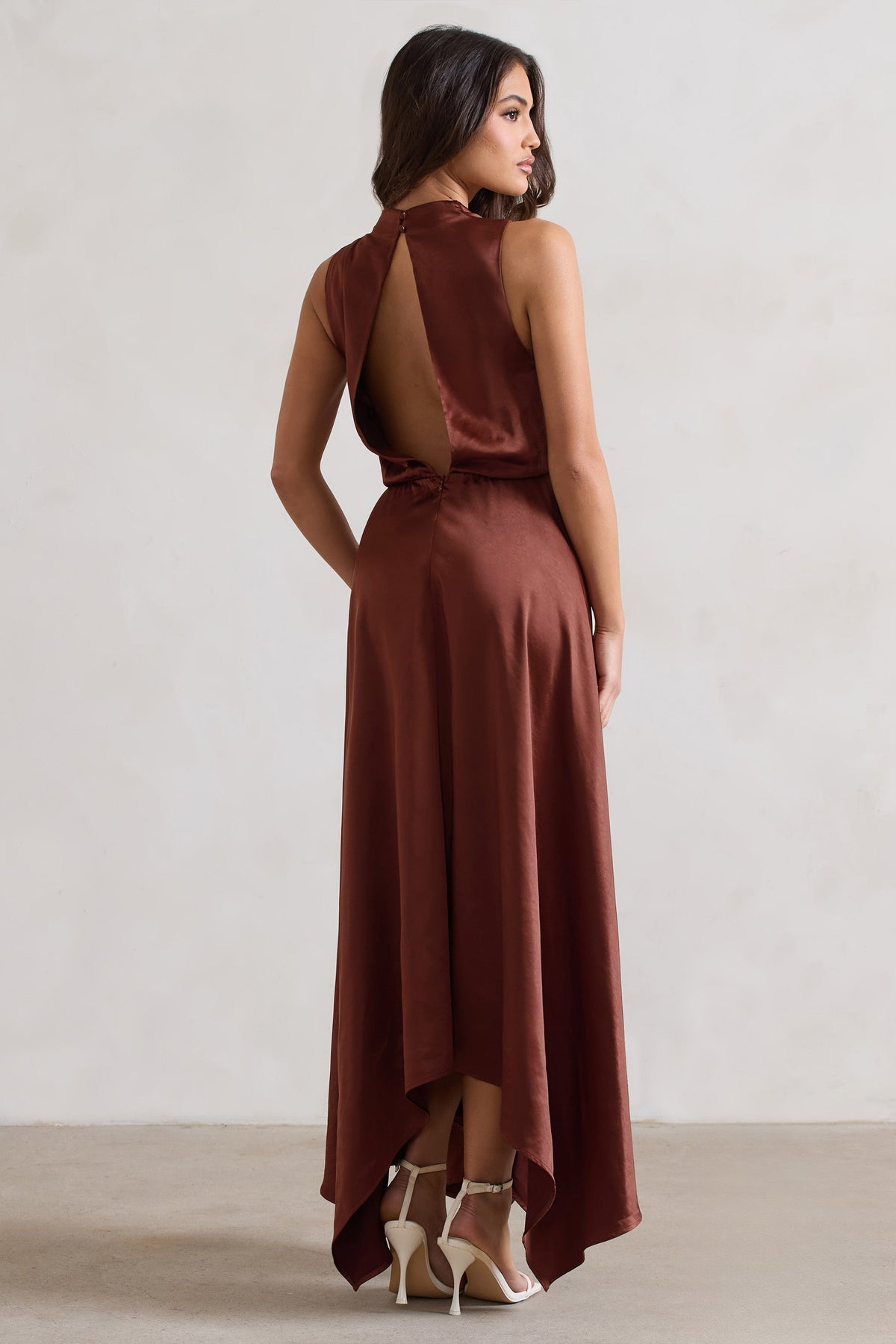 Kerri | Chocolate Brown Satin Cowl-Neck Maxi Dress