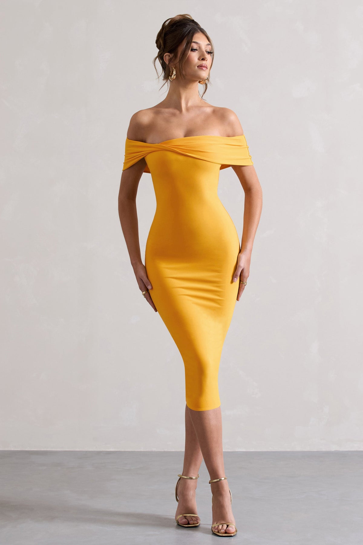 Keely | Mango Bodycon Twisted Bardot Midi Dress