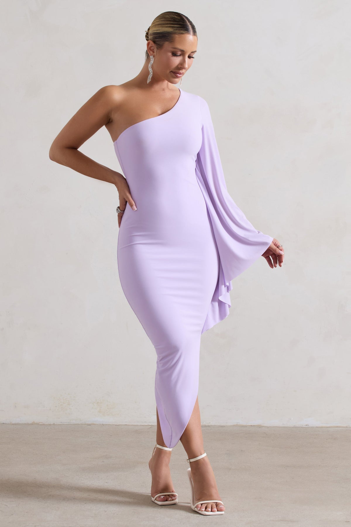 My Level | Robe longue lilas asymétrique à manche cape