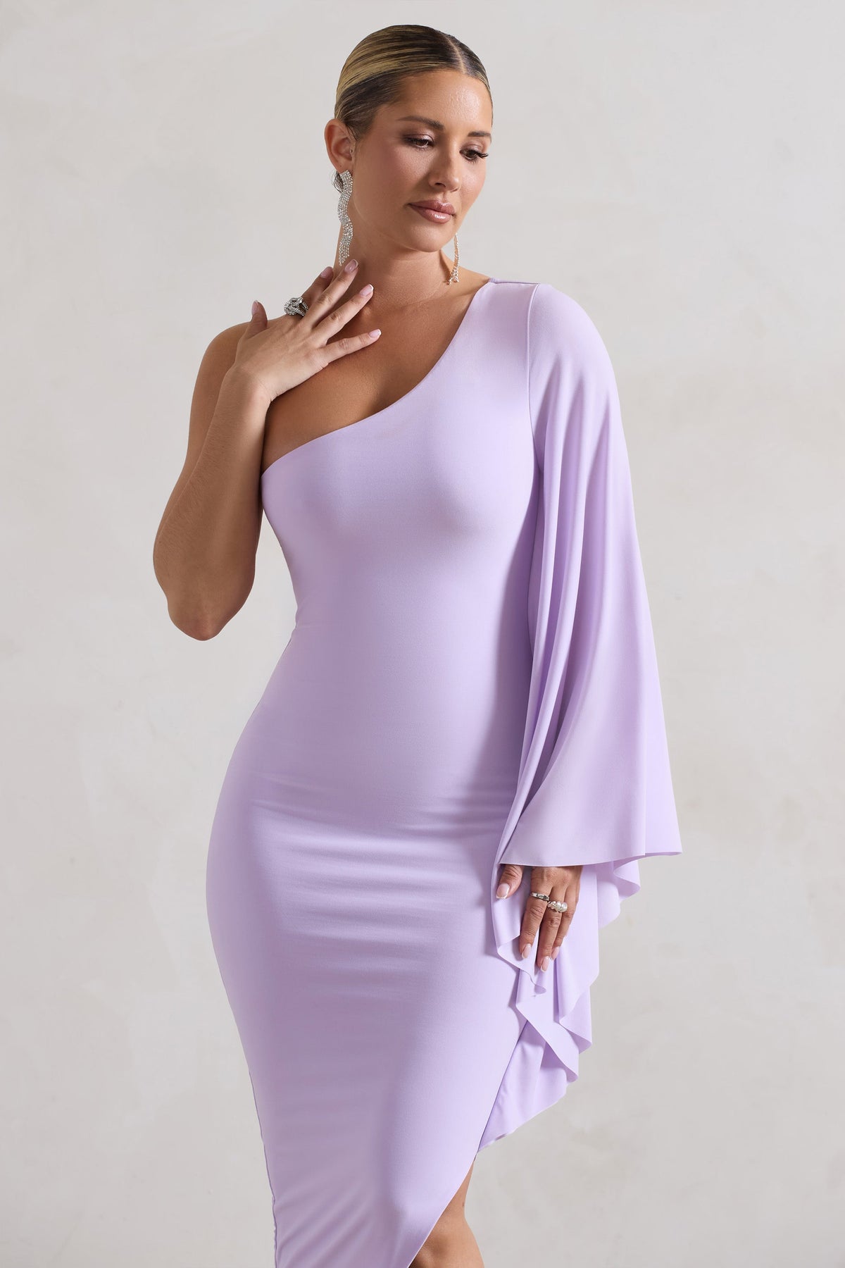 My Level | Robe longue lilas asymétrique à manche cape