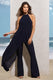 Catania | Navy Flared-Leg Jumpsuit With Chiffon Cape