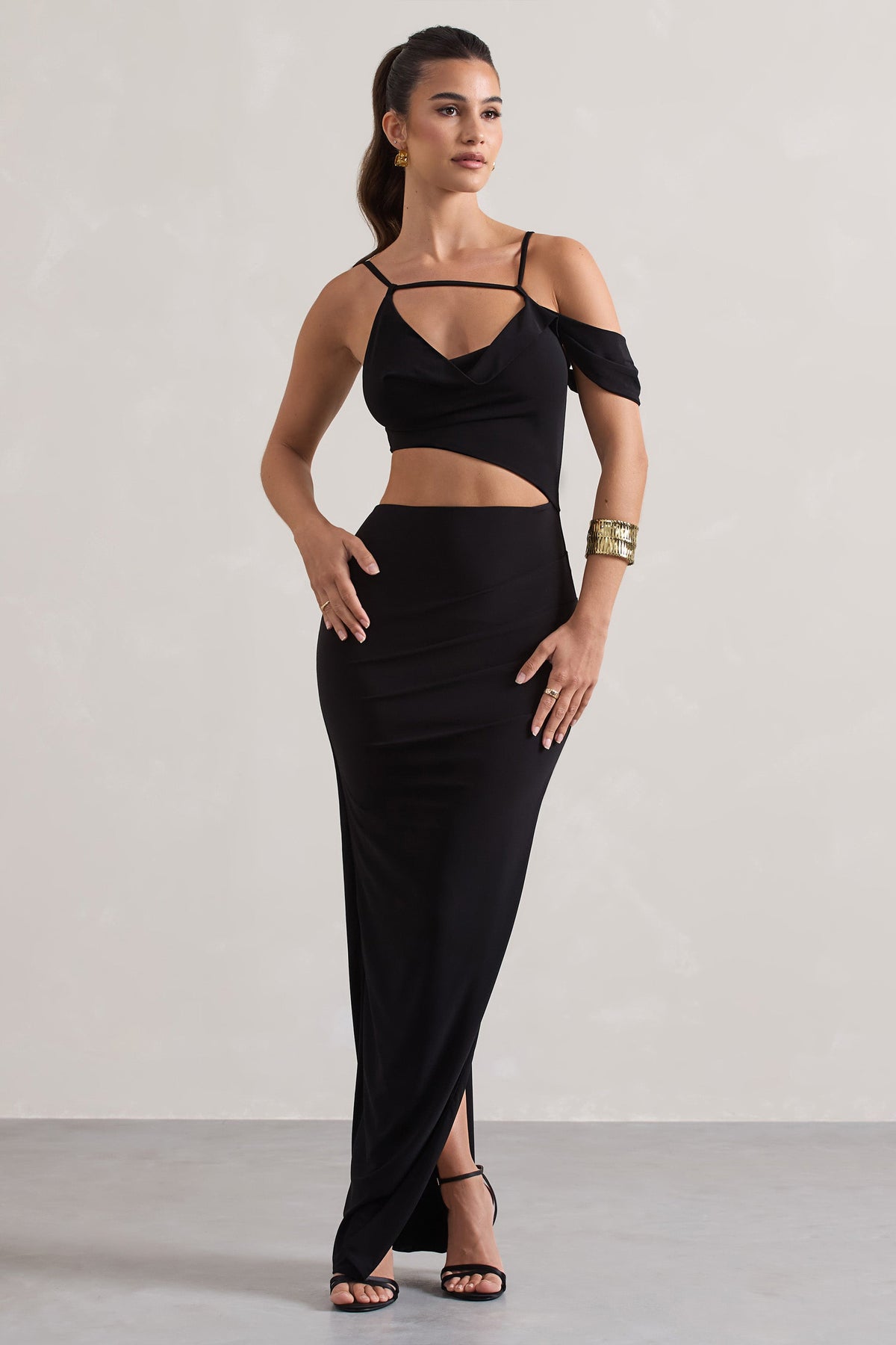 Metallica | Black Strappy Asymmetric Maxi Dress With Cut-Out