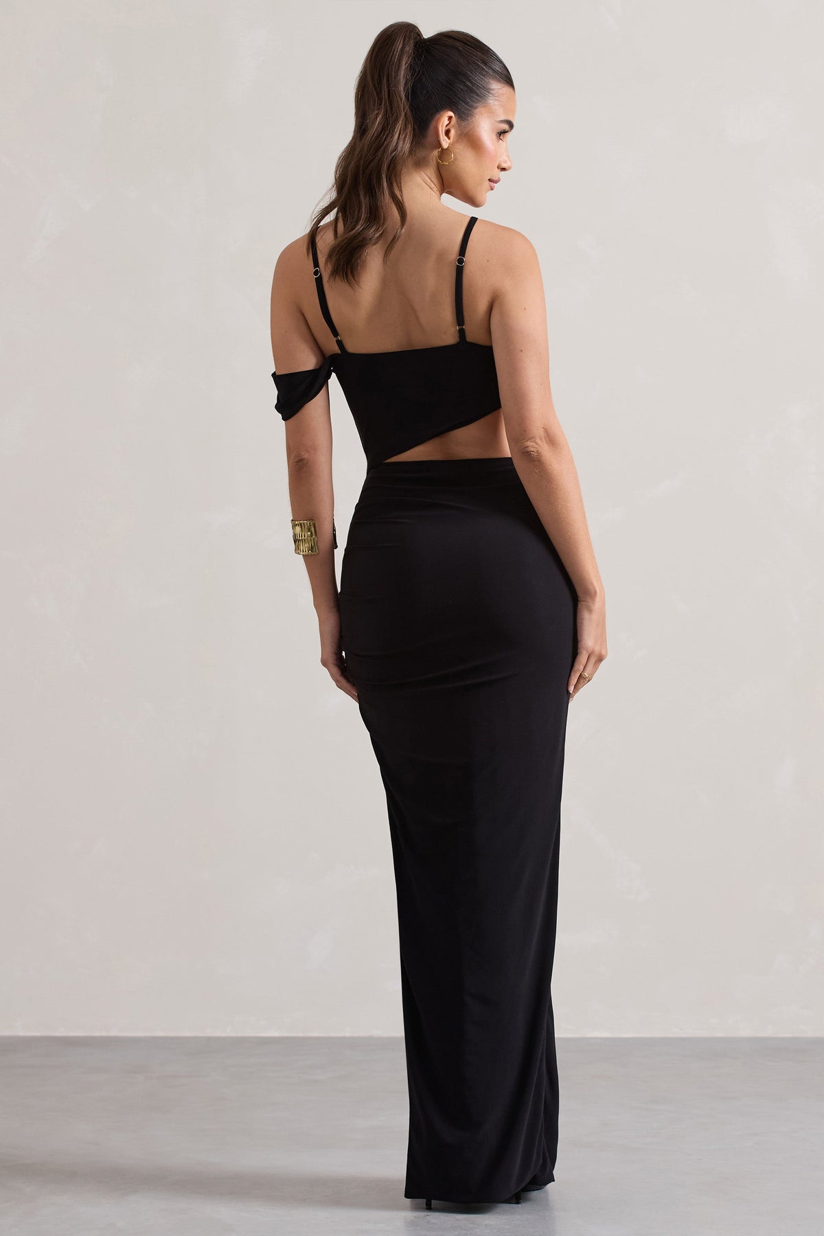 Metallica | Black Strappy Asymmetric Maxi Dress With Cut-Out