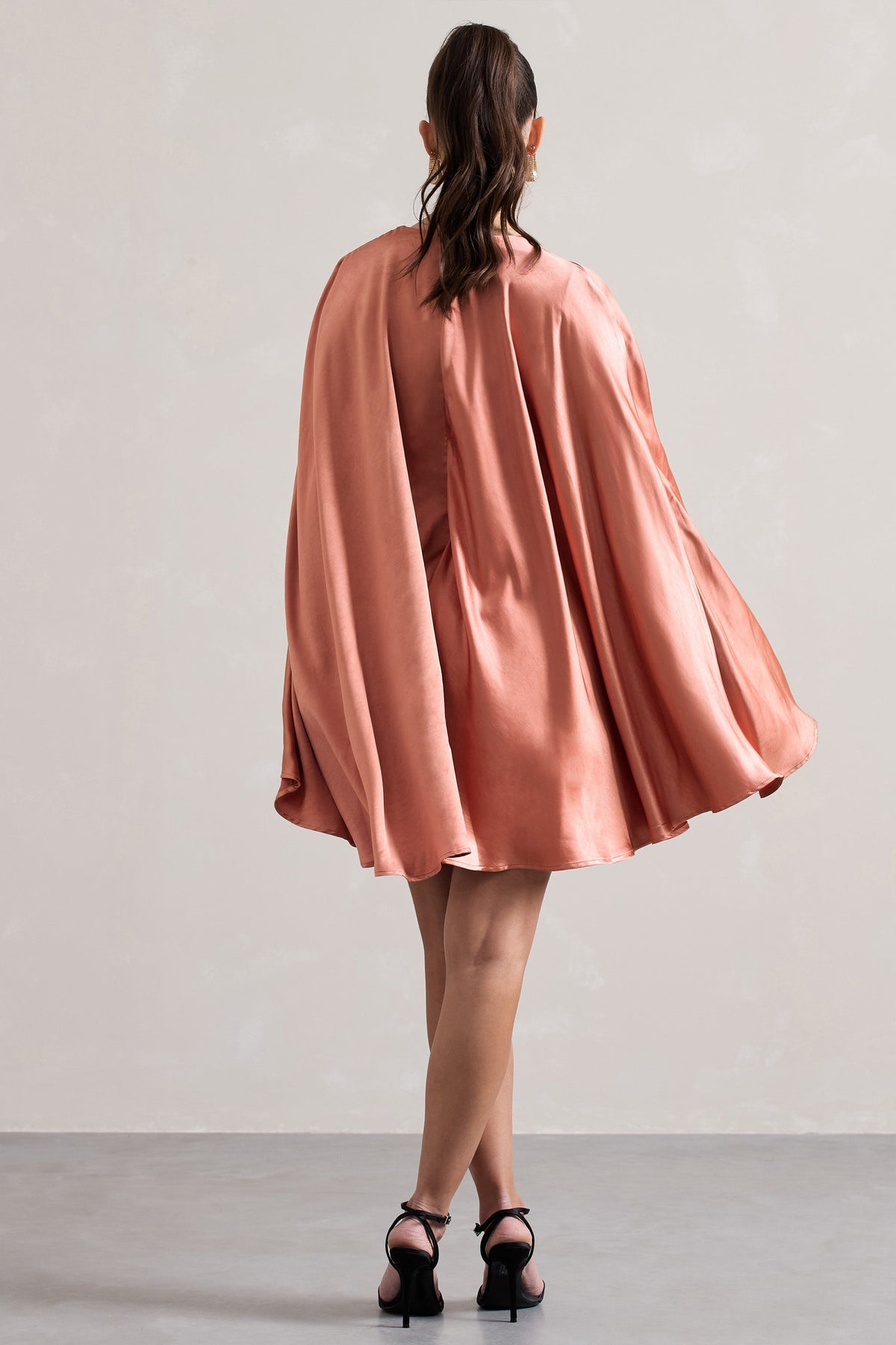 Olsen Coral Satin Plunge Neck Cape Mini Dress US 4 CORAL