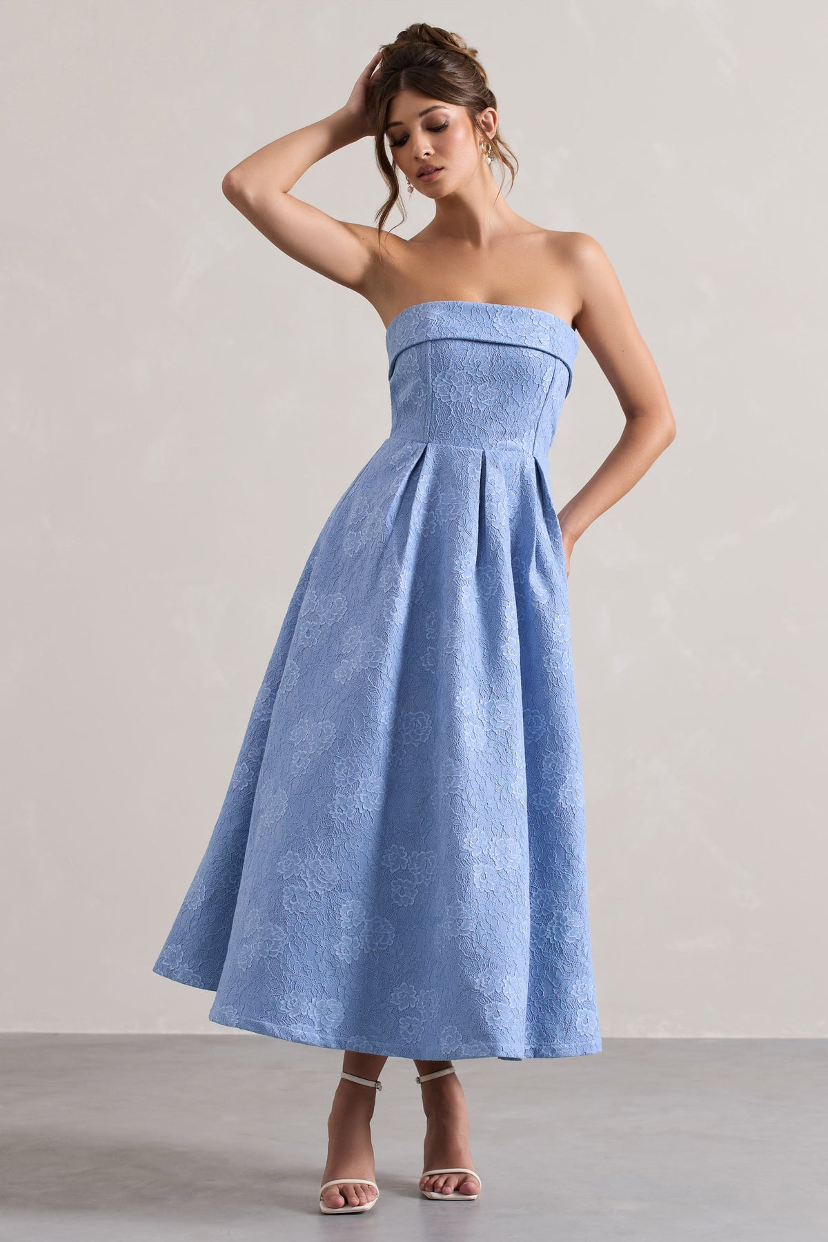 Matisse | Blue Lace Strapless Midi Dress