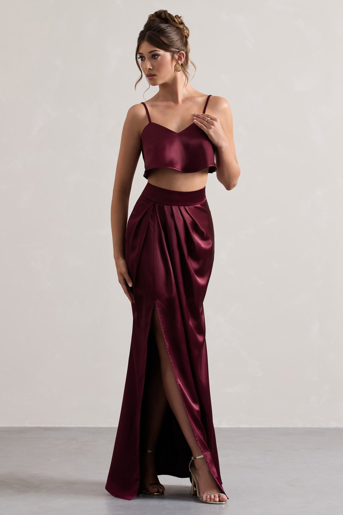 Free Feeling | Plum Satin Split Maxi Skirt