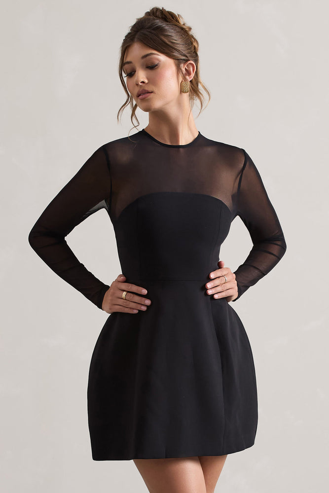 Austen Black Mesh Long-Sleeve Mini Dress – Club L London - CA