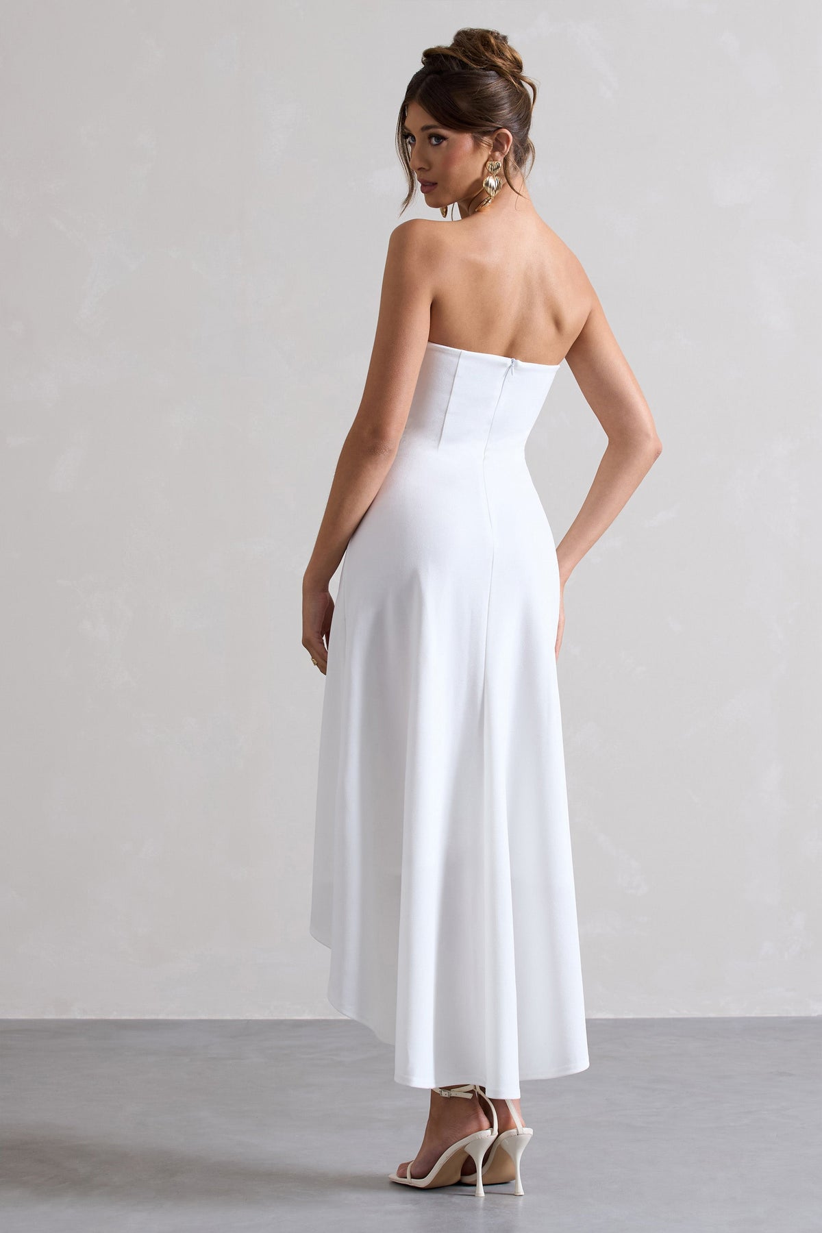 Ariela | White Bandeau High-Low Midi Dress