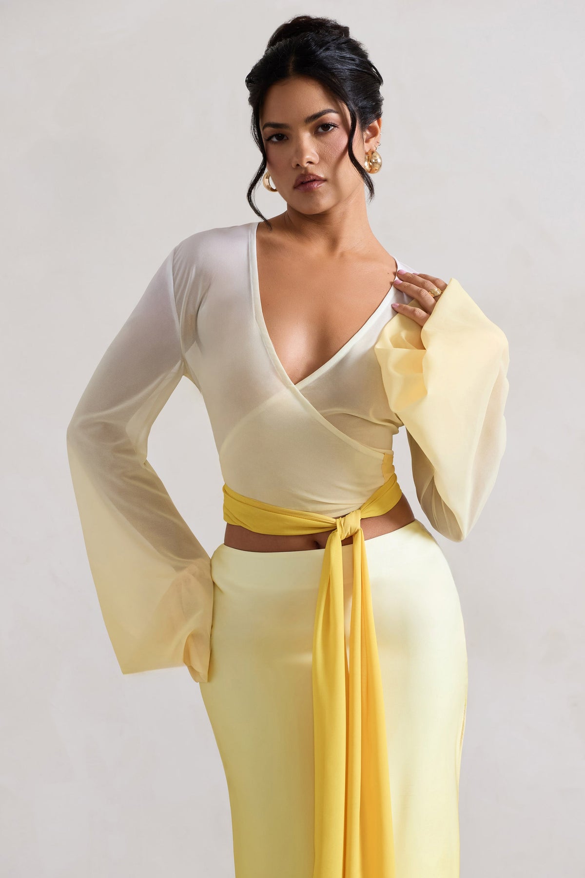 Sun Seeker | Yellow Ombre Flared-Sleeve Wrap Top