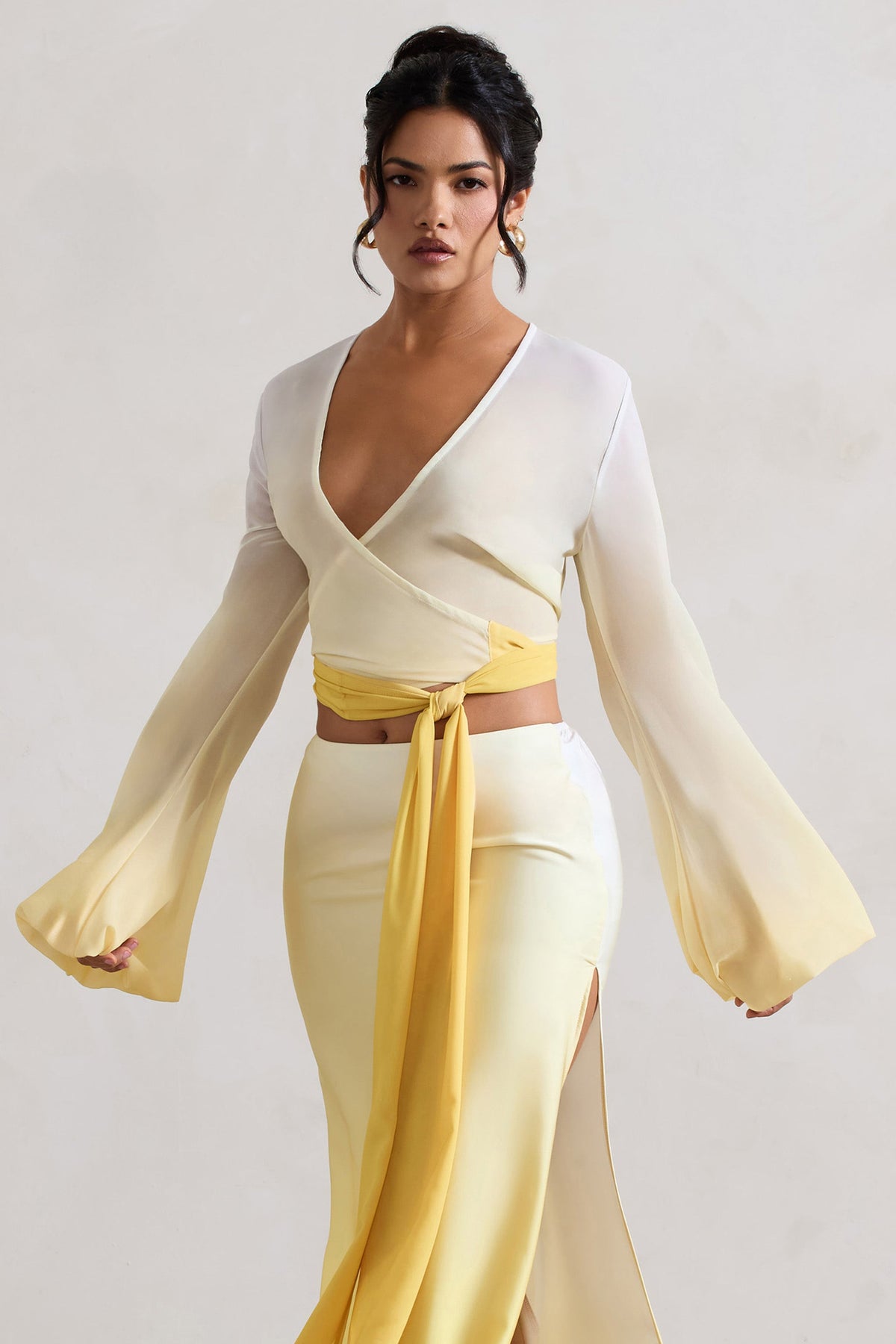 Sun Seeker | Yellow Ombre Flared-Sleeve Wrap Top