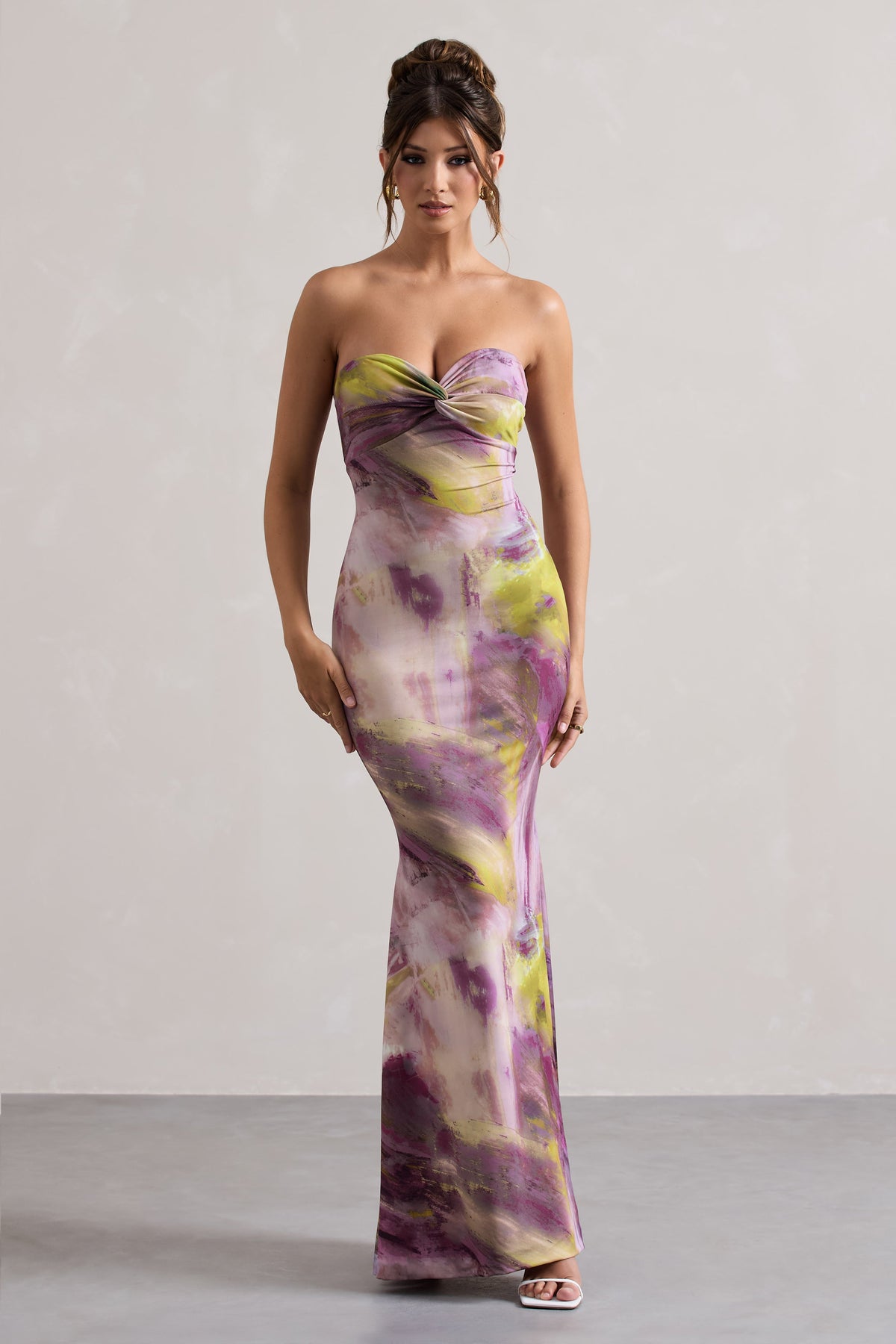 Santiago | Robe longue torsadée à imprimé lilas sans bretelles