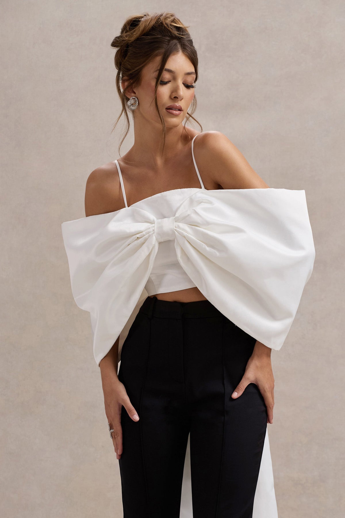 Souvenir | White Satin Top With Oversized Bow