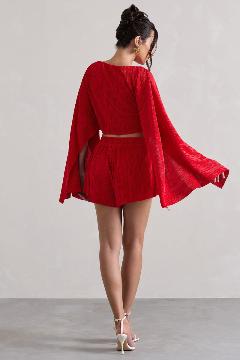 Aflame | Short rouge plissé à taille nouée