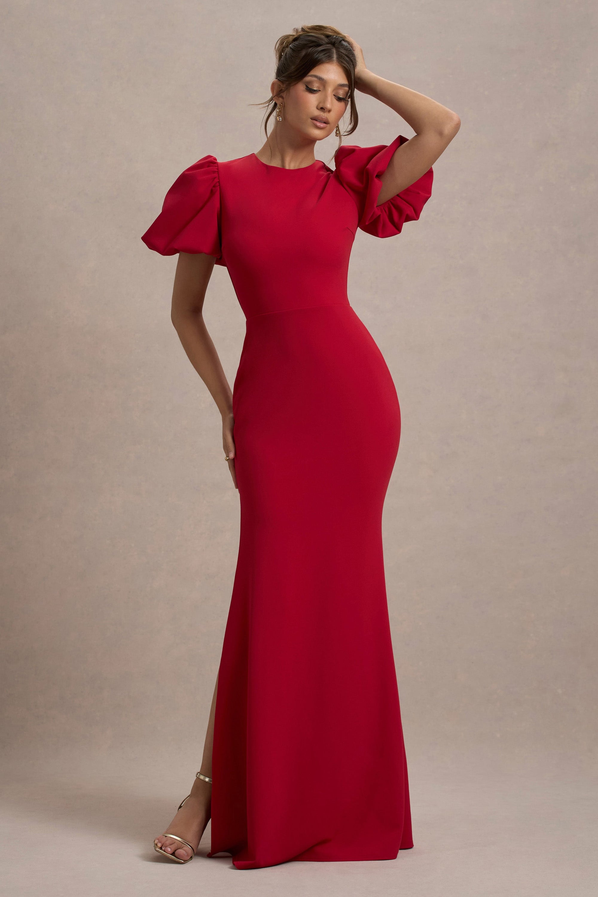 Love Letters | Robe longue rouge à manches bouffantes