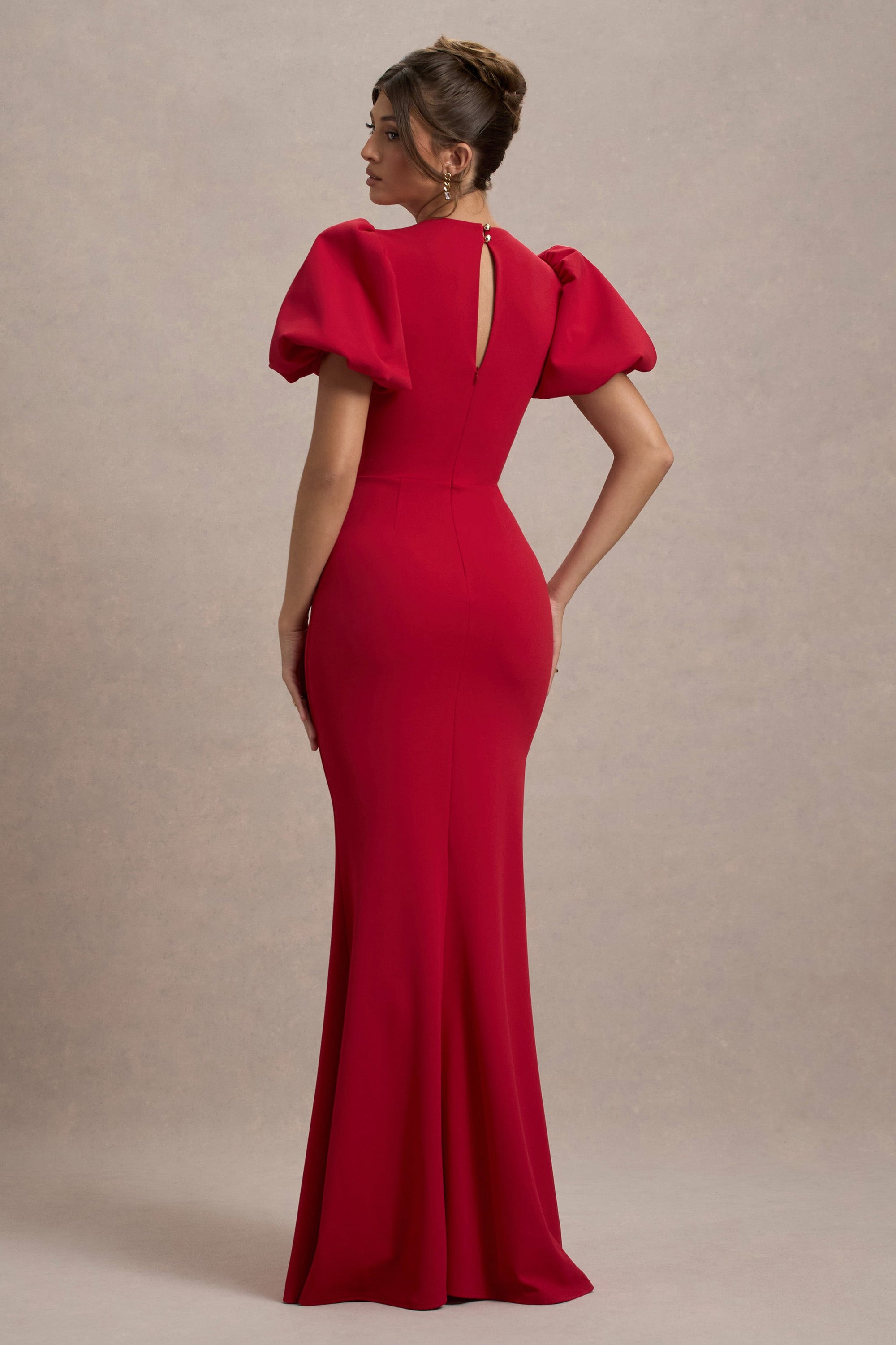 Love Letters | Robe longue rouge à manches bouffantes