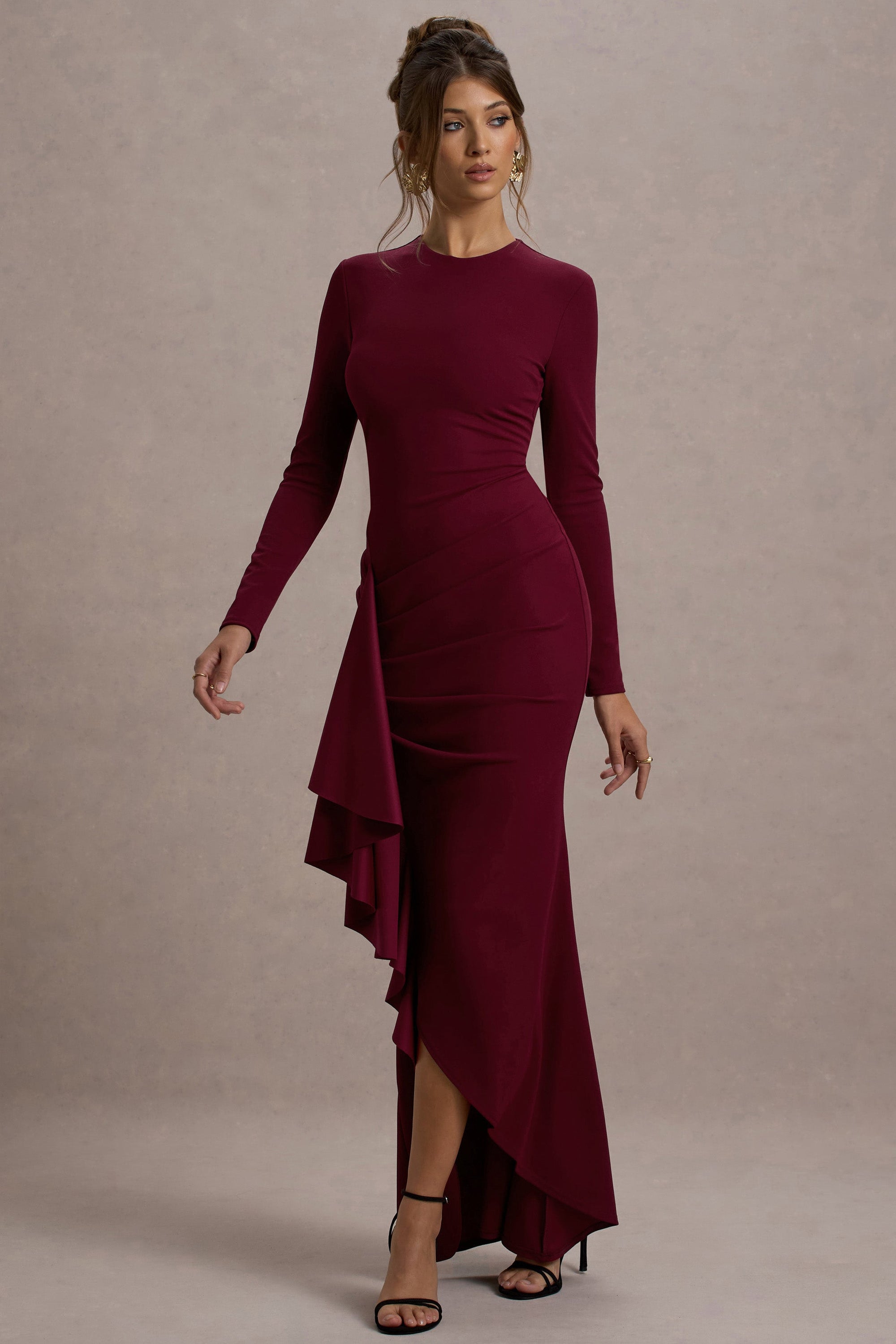 long sleeve maxi dress canada Long Red Dress, Long Wrap Dress, Red 3/4 Sleeve Gown, Red Long Sleeve Maxi Dress, Convertible Wrap Dress, Red Long Dress, Red Evening Dress
