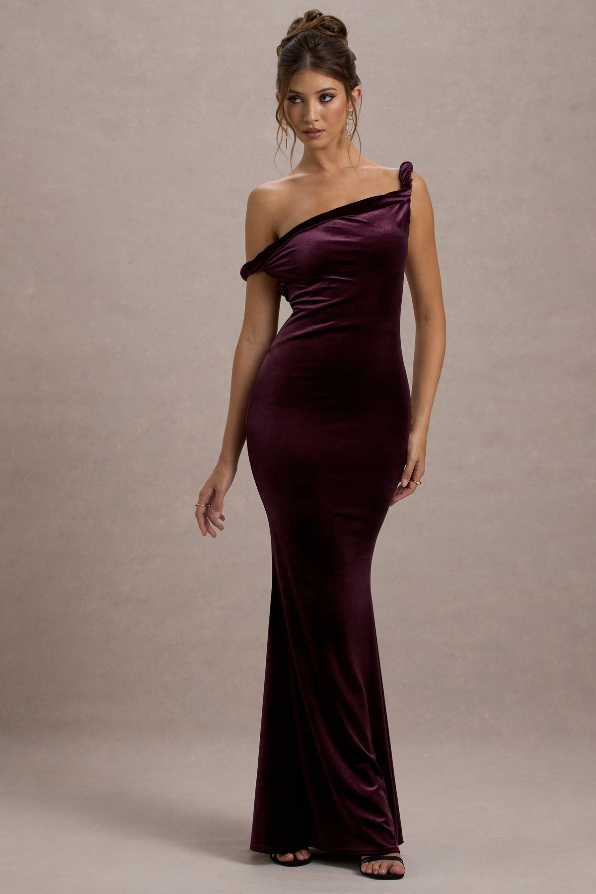 Neeka | Port Velvet Twisted Asymmetric Maxi Dress