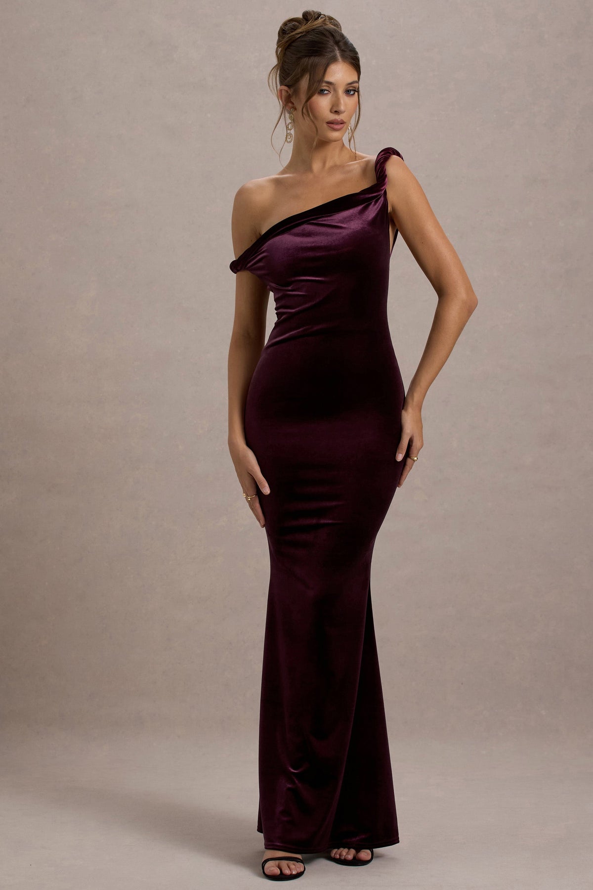 Neeka | Port Velvet Twisted Asymmetric Maxi Dress