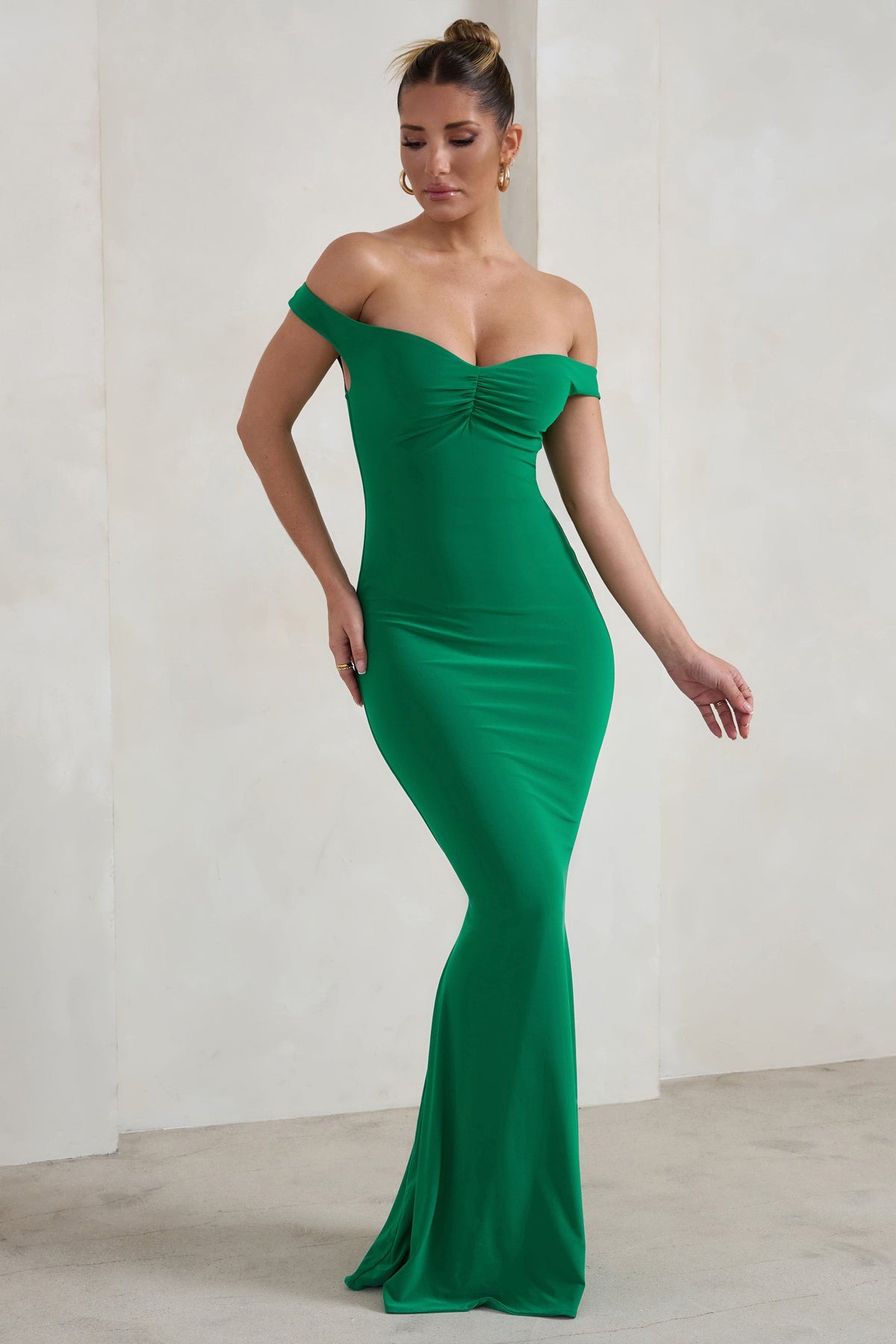 Salma | Jade Green Bardot Sweetheart Fishtail Maxi Dress