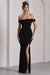 Law of Attraction | Robe longue bardot fendue drapee noire