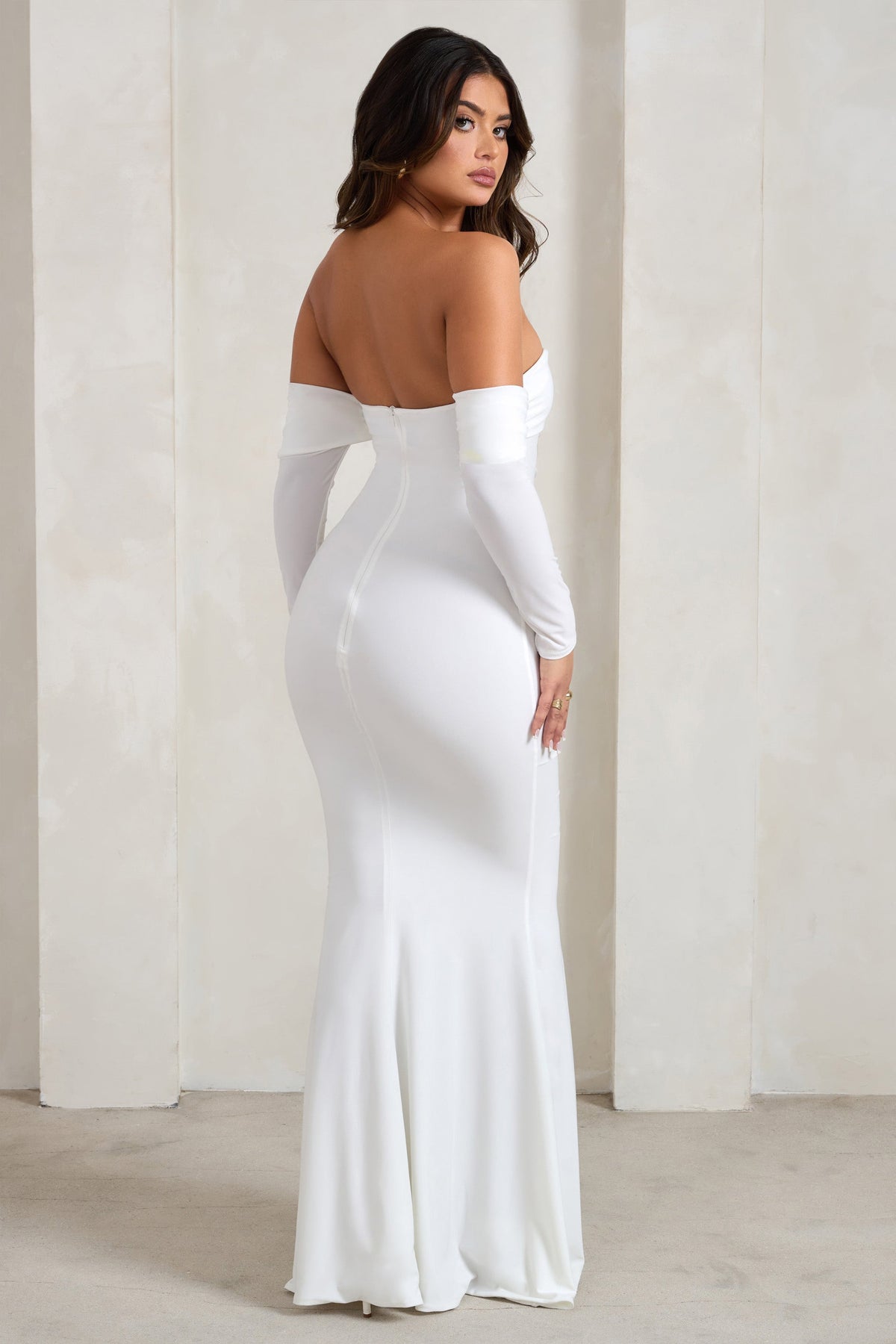 Midnight | White Draped Long Sleeve Maxi Dress